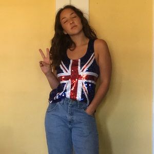 Sequined British flag tank top